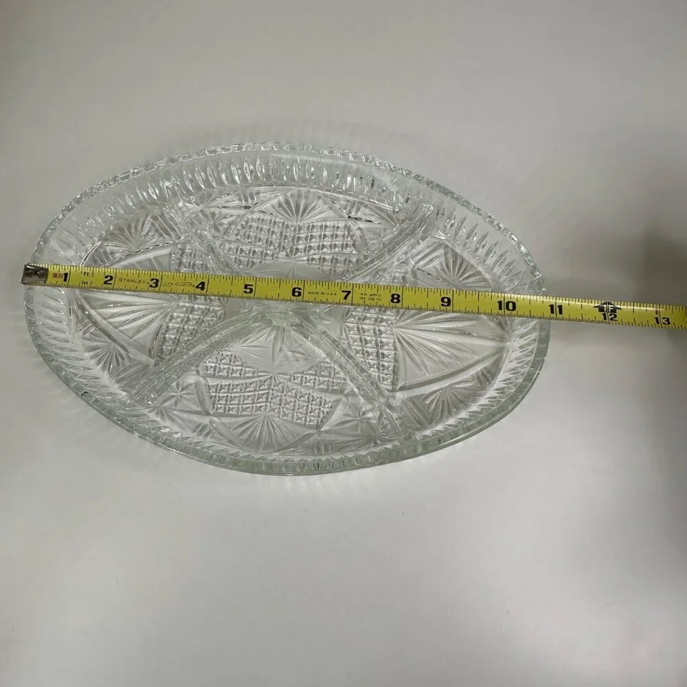 Libbey Clarion Clear Glass Divided Oval Serving Tray With Starburst Design
